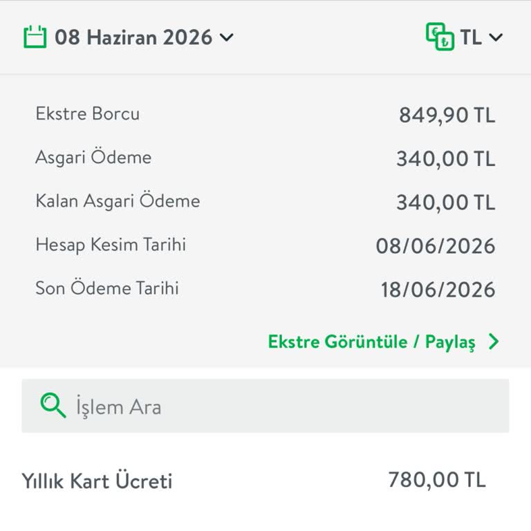 Beklenmeyen 780 TL Kart Aidatı İçin Haksızlık Şikayetim