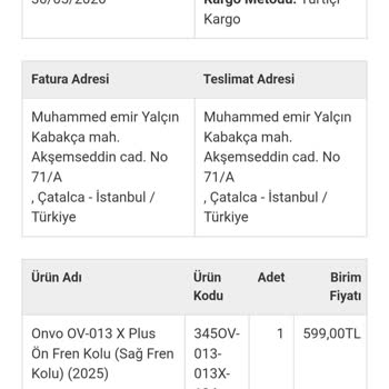Yanlış Fren Kolu Gönderimi Ve İade Sürecindeki Cevapsızlık