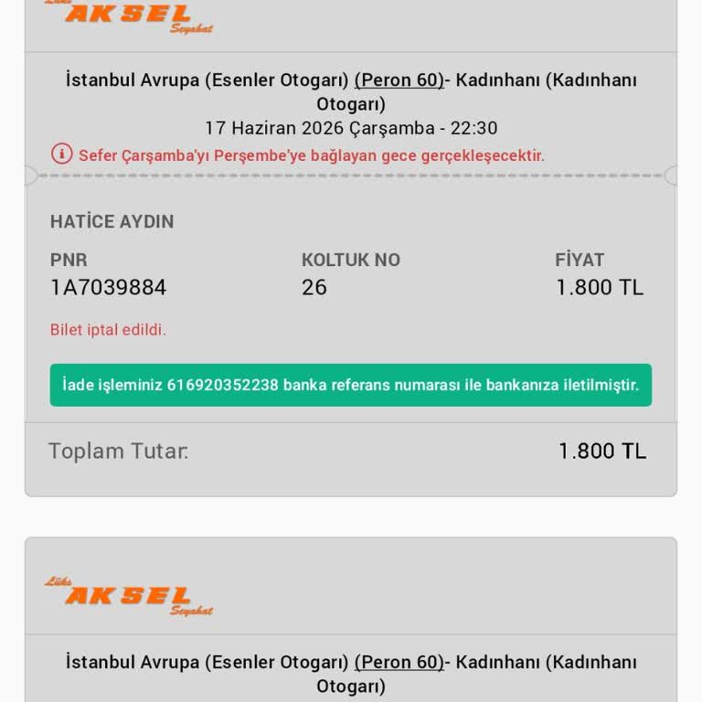 İptal Kesintisinin Açıklanması Ve Kalan Ücretin İadesi