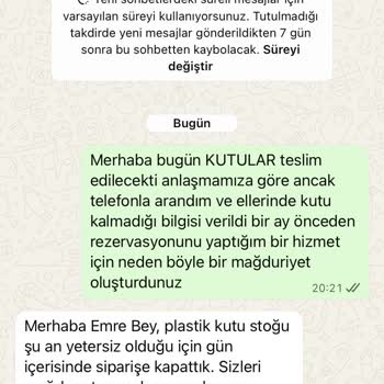 Plastik Kutu Teslimatı İptali Ve Taşıma Ücretinde İndirim Talebi