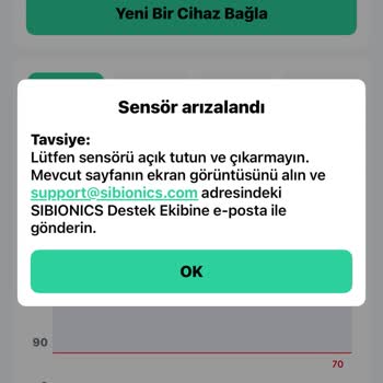 Sibionics Cihazı “cihaz hatası” uyarısı vererek ölçüm yapmamaya başladı
