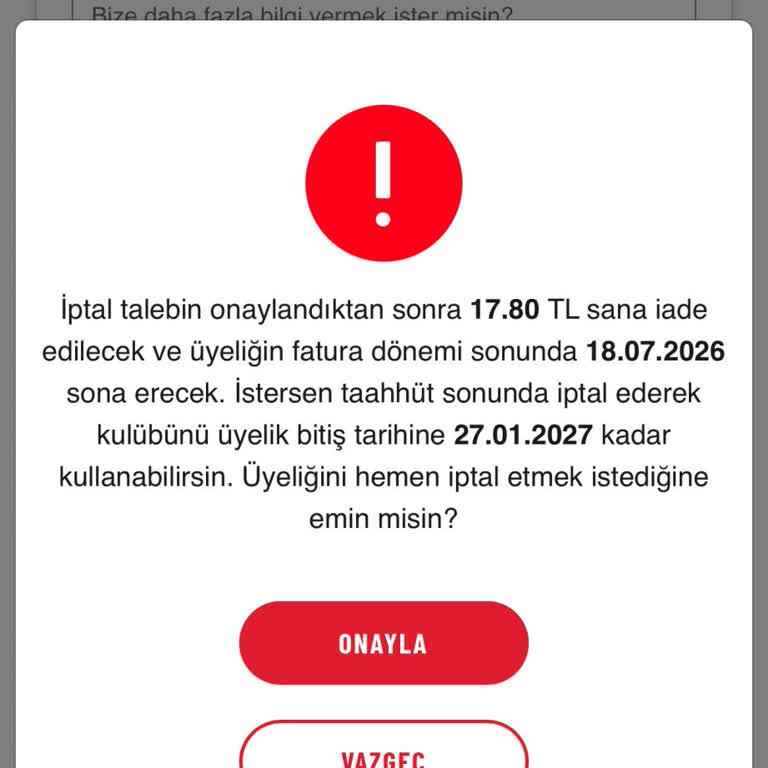 Tadilat Nedeniyle Kullanılamayan Üyelikte 14 Bin TL Ücret İçin 17 TL İade Teklifi