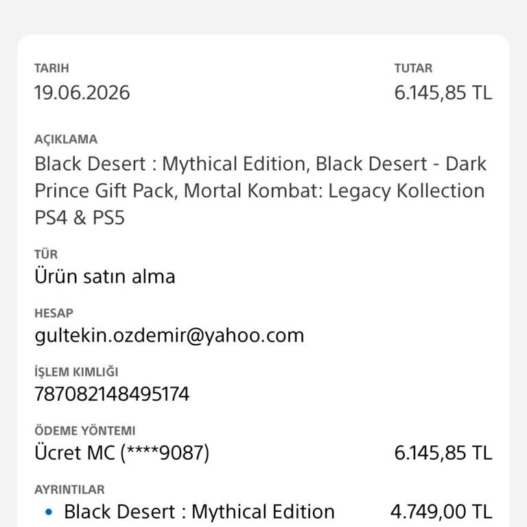 Kullanılmamış Black Desert Yükseltme Paketi İade Reddi