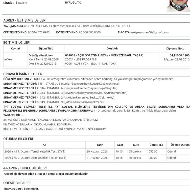 Ödeme Yapıldı Ama AYT Giriş Belgesi Oluşturulmadı