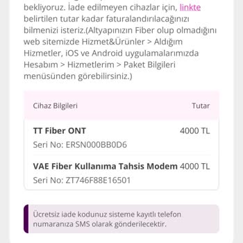 Teslim Edilmemiş ONT Cihazı İçin 4.000 TL Ücret İtirazı