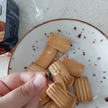 Cici Bebe Bisküvisi Üzerinde Yeşil Plastik Parçası