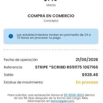 Cargo no autorizado de Scribd, exijo reembolso y cancelar suscripción