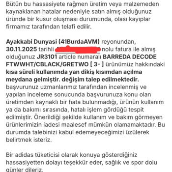 Adidas Barreda Ayakkabısında Üretim Hatası Ve Değişim Talebi