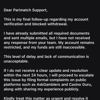 Parimatch Blocked My Withdrawals Since June 19 and Support Has Not Responded