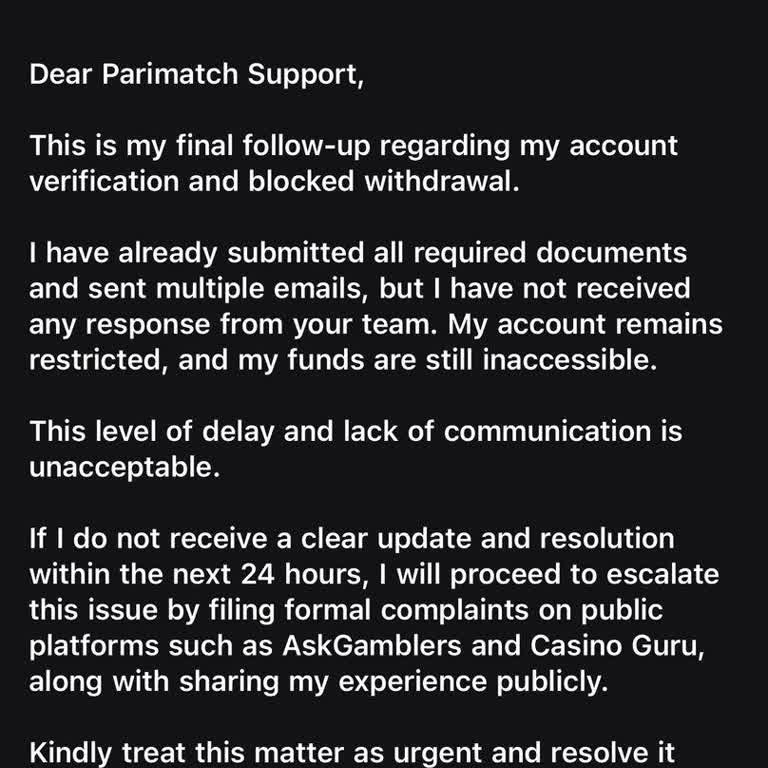 Parimatch Blocked My Withdrawals Since June 19 and Support Has Not Responded