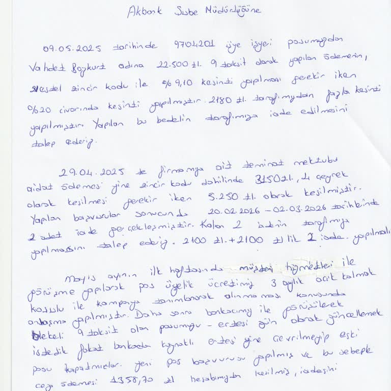 Akbank'tan Aşırı Komisyon Ve Ücret Kesintileri İçin İade Talebi