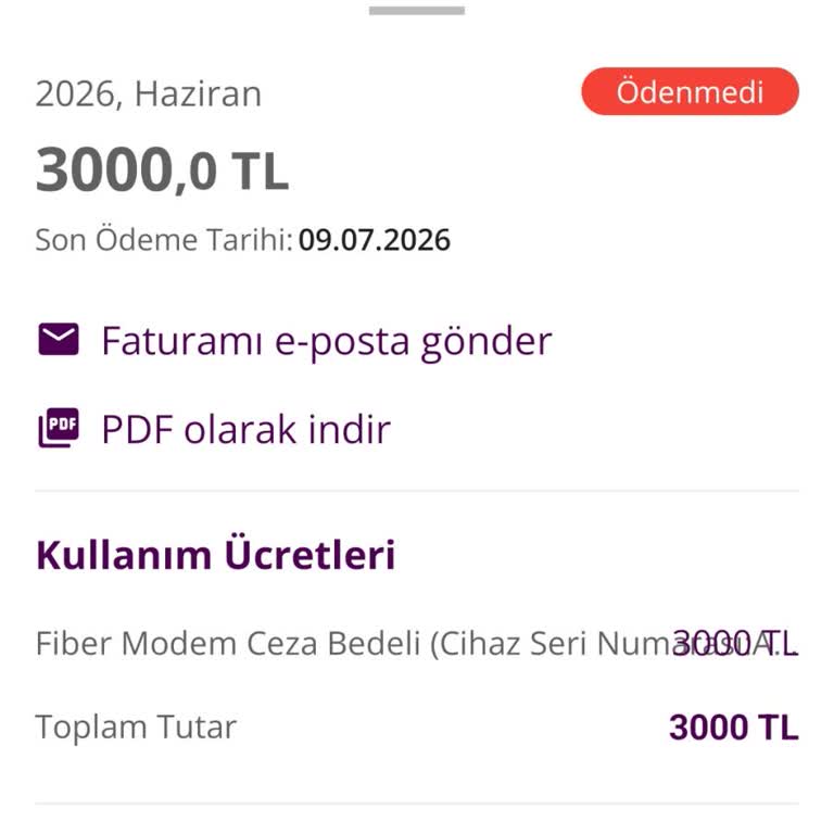 TurkNet Tarafından Modem İadesi Sonrası Çıkarılan 3000 TL Ceza Hakkında Şikayet