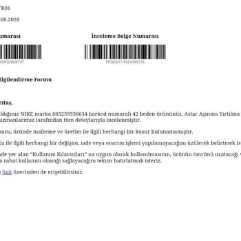 Garanti Red Edilen Nike Air Monarch Ayakkabımda Üretim Kusuru