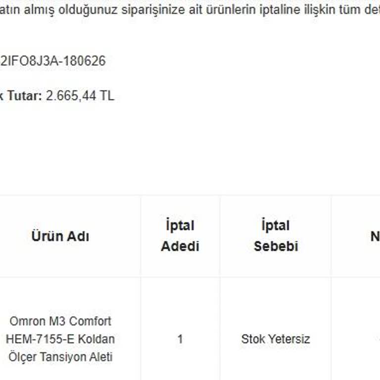 Stok Yok İptali Ve Geri Ödeme Beklentisi