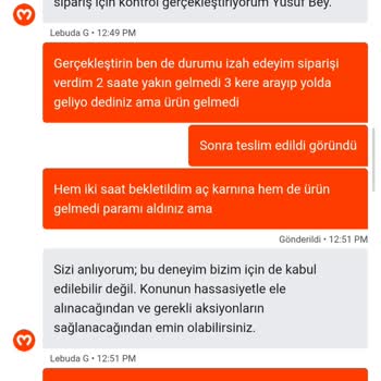 Migros Yemek'te Teslim Edilmemiş Sipariş Teslim Edildi Olarak Görüldü Ve Ücret İadesi Sağlanmadı