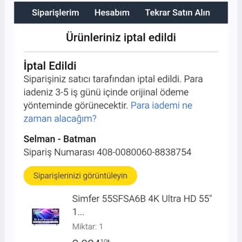 Amazon’un Tek Taraflı Sipariş İptali Ve Teslimatsız TV