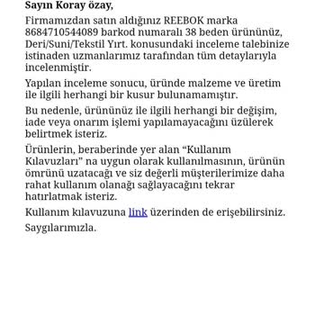 Reebok Ayakkabısı Kısa Sürede Yırtıldı, İade Talebim Reddedildi