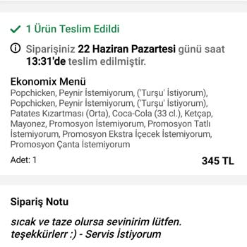 Hijyen Ve Kalite Sorunları Nedeniyle 370 TL’lik Sipariş İadesi Talebi