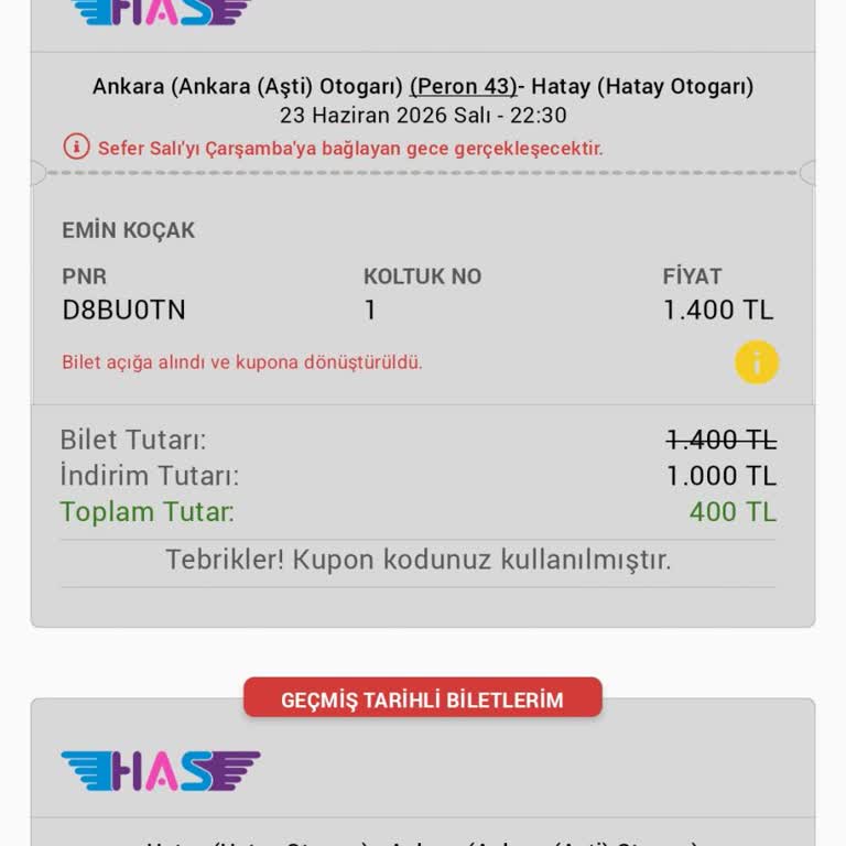 Tarih Değişikliği Sonrası Kuponum İptal Edildi, Bilet Ücretim Kesildi, Mağdur Oldum