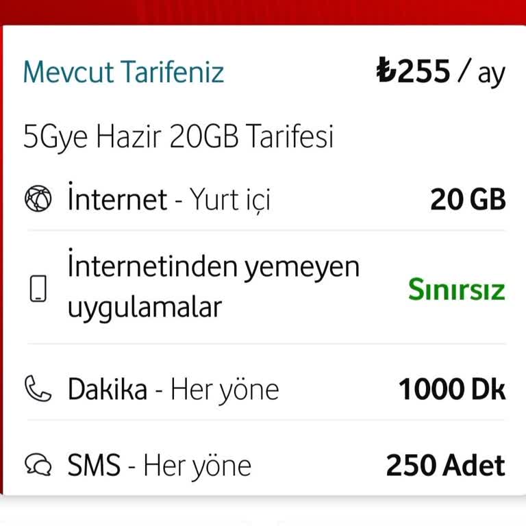 Aynı 5G’ye Hazır 20 GB Paketi 255 TL Teklifinin Bana Verilmemesi