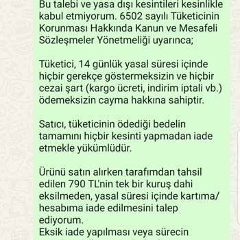 Yasaya Aykırı Kesintili İade Talebi Ve Müşteri Hizmetinde Geri Dönüşsüzlük