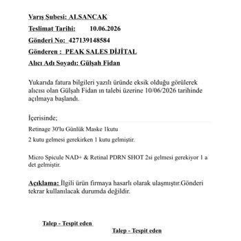 Peak Sales Dijital'den Eksik Ürün Teslimi Ve Uzayan Çözüm Süreci