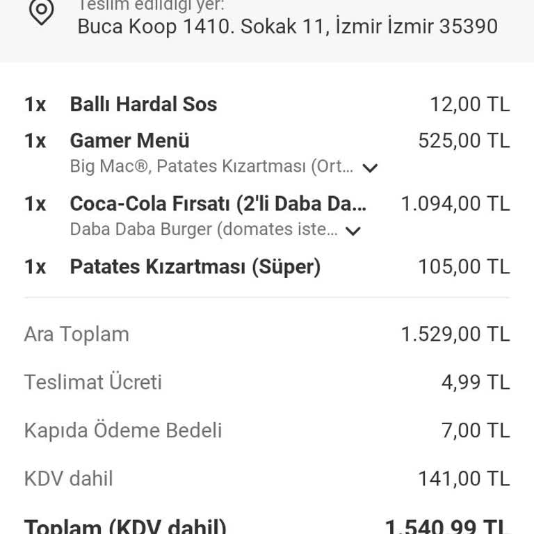 Mc Donald’s Siparişindeki Eksik Ürünlerin İadesi Gelmedi