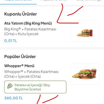 Big King Menü Kuponunda Ürün Mevcut Değil Hatası