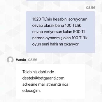 Betgaranti'de 1020 TL'lik Yatırımın Hesaba Geçmemesi Ve İade Talebi