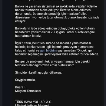 Bilet Oluşmamasına Rağmen Çekilen 10.423 TL’nin İadesi İçin THY Ve Tommy Bank’tan Hızlı Çözüm