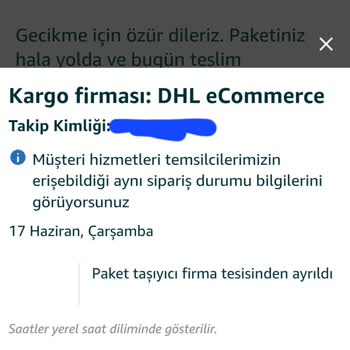 Amazon Siparişi DHL’e Teslim Edilmedi, Güncelleme Bilgisi Yok