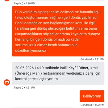 Teslim Edilmediği İddia Edilen Sipariş İçin Geri Ödeme Talebi Ve Müşteri Hizmetleri Yanıtsızlığı