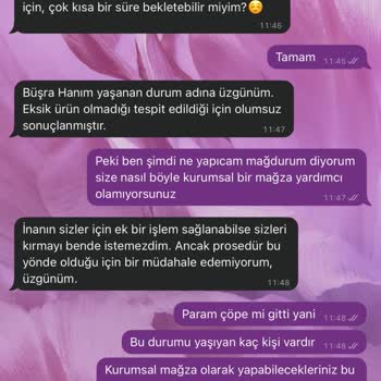 Watsons Siparişimde Üç Ürün Eksik Ve Ücret İadesi Bekliyorum