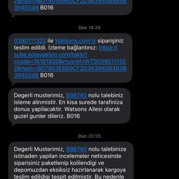 Watsons Siparişimde Üç Ürün Eksik Ve Ücret İadesi Bekliyorum