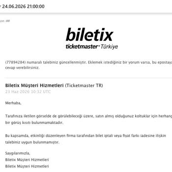 Biletix’te Görüş Kısıtı Olmadan Fiyat Ve Kategori Değişikliği İade Talebi