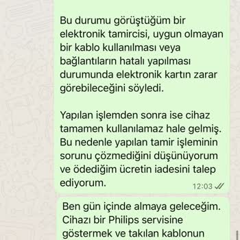 Kablo Değişiminden Sonra Cihaz Çalışmaz Hale Geldi, Yetkili Servis Şeffaf Değil Ve Ücret İadesi Reddedildi