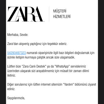 Zara'da Yanlış Mağazaya Yönlendirilen Sipariş Ve İletişim Sorunları