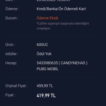 Midasbuy Üzerinde Ödeme Eksikliği Ve UC Yüklenmemesi