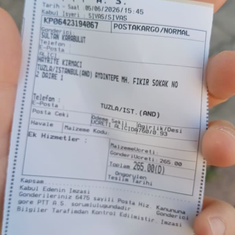 PTT Kargo Teslim Edilmemiş Ve Bozulmuş Gıda Nedeniyle 350 TL Zarar