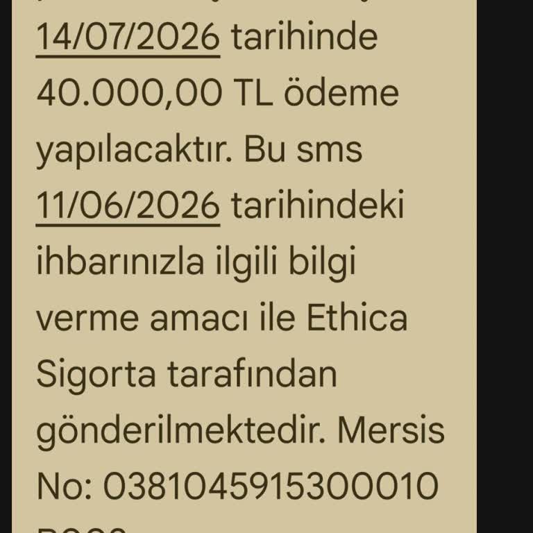 Ethica Sigorta'dan Kapatılan Hasar Dosyasına 22 Gün Sonra Ödeme Bildirimi