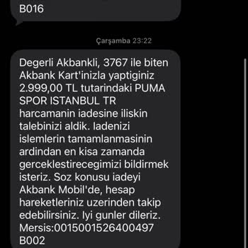 Akbank’tan İptal Edilen 2999 TL İşlemin Geri Ödenmemesi