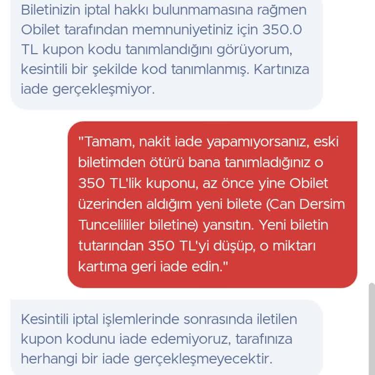 İptal Edilen Bilet İçin Nakit İade Reddi Ve Kupon Uygulaması