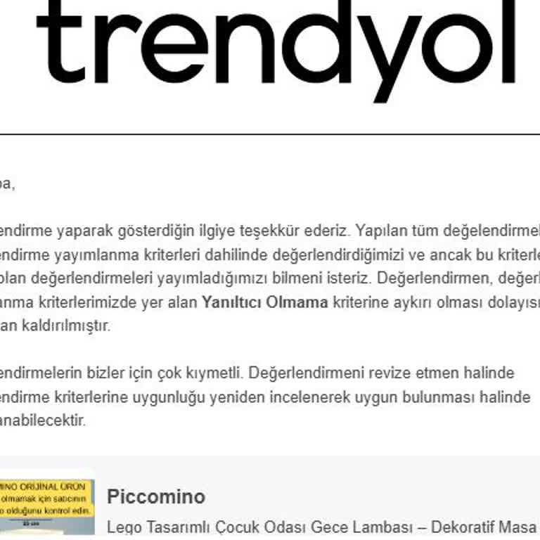Trendyol’da Olumlu Yorumun Reddedilmesi