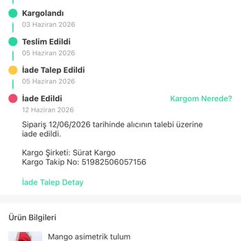 Sürat Kargo İade Kargosunun Yanlış Yönlendirilmesi Nedeniyle Ürünüm Ve Satış Bedeli Kaybı