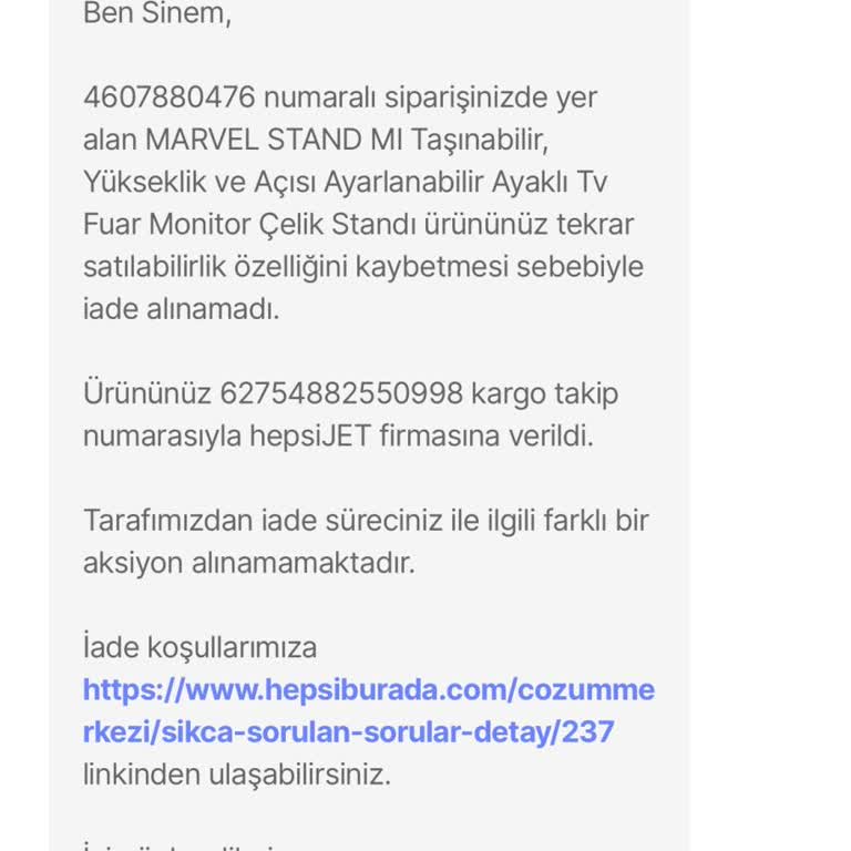 Güvensiz TV Sehpası İadesi Reddi