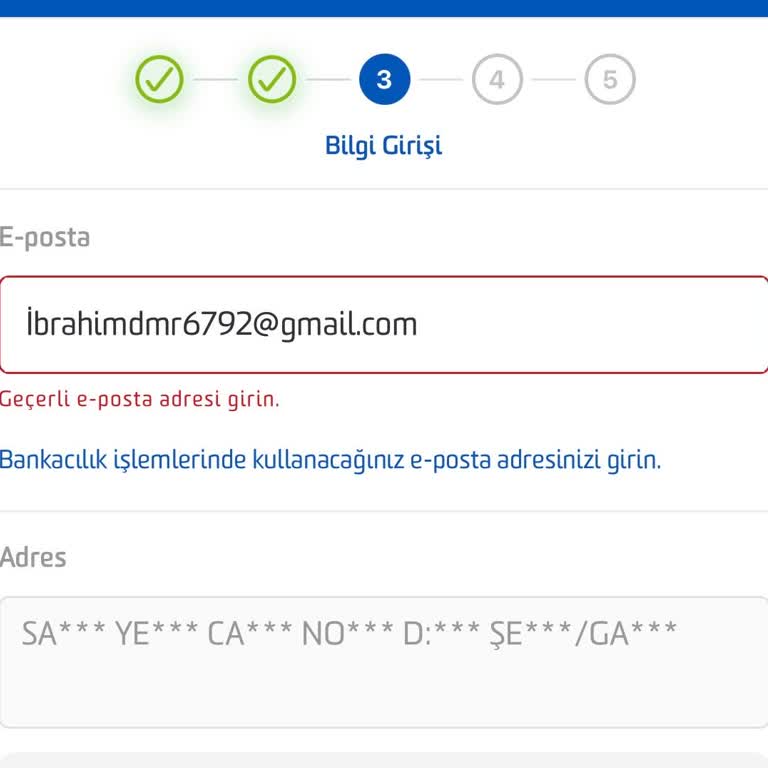 Mobil Uygulamada Eposta Girişi Hatası