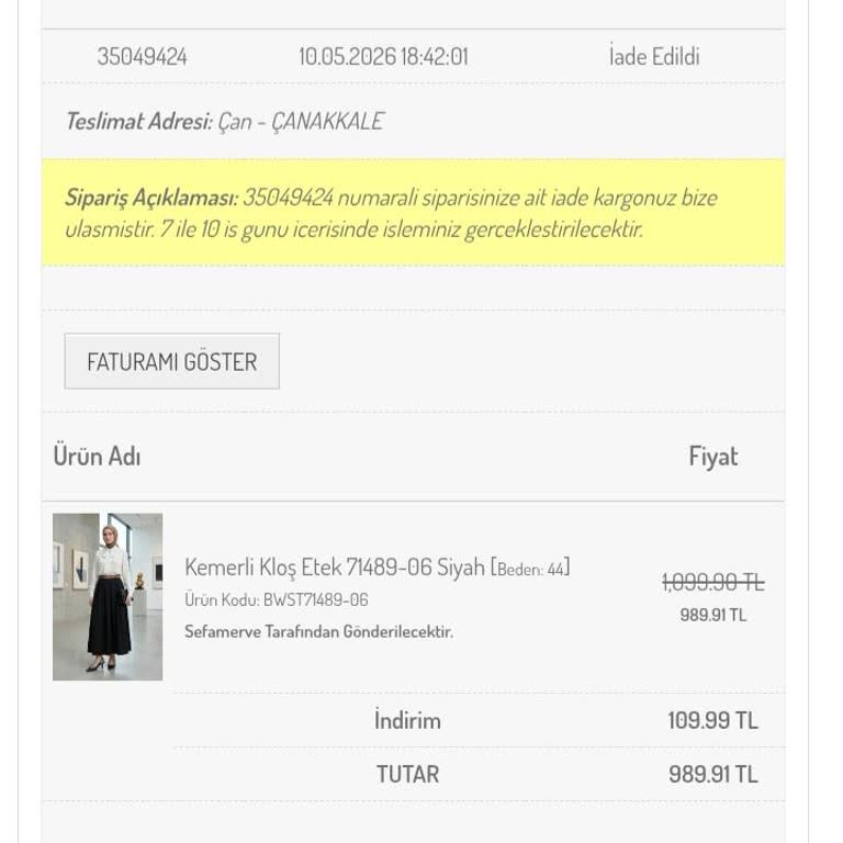 989 TL İade Ücreti Gecikmesi Ve Telefon Kapama Sorunu