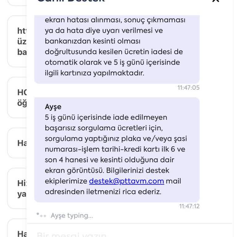 Sistem Hatası Nedeniyle Verilemeyen Kilometre Sorgulama Hizmeti İçin Ücret İadesi Talebi