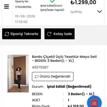 Tesettür Mayo Siparişimin Gönderilmemesi Ve Ücret İadesi Sorunu