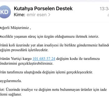 Yanlış Kupa Gönderimi Ve İade Sürecine Girmeden Doğru Ürün İstiyorum